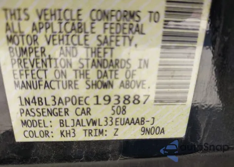 2014 Nissan Altima 3.5 Sl z USA, uszkodzony, nr VIN 1N4BL3AP0EC193887